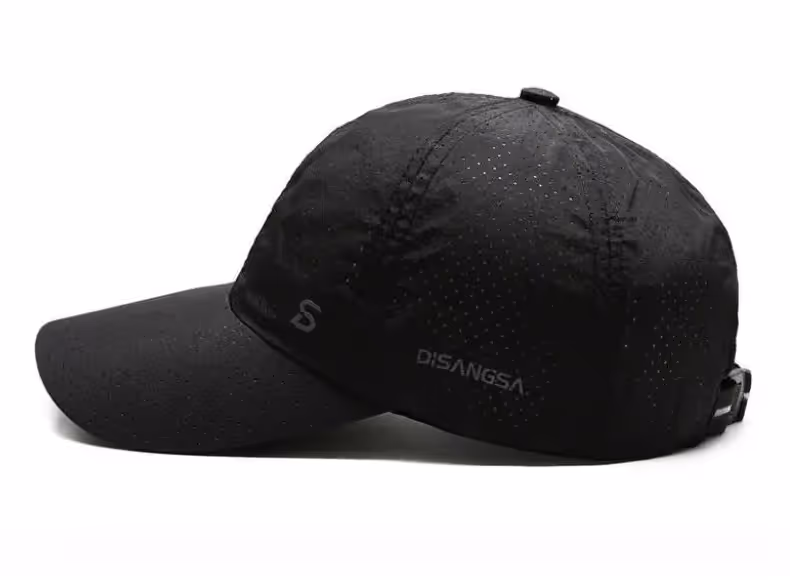 Black quick-dry performance cap side view