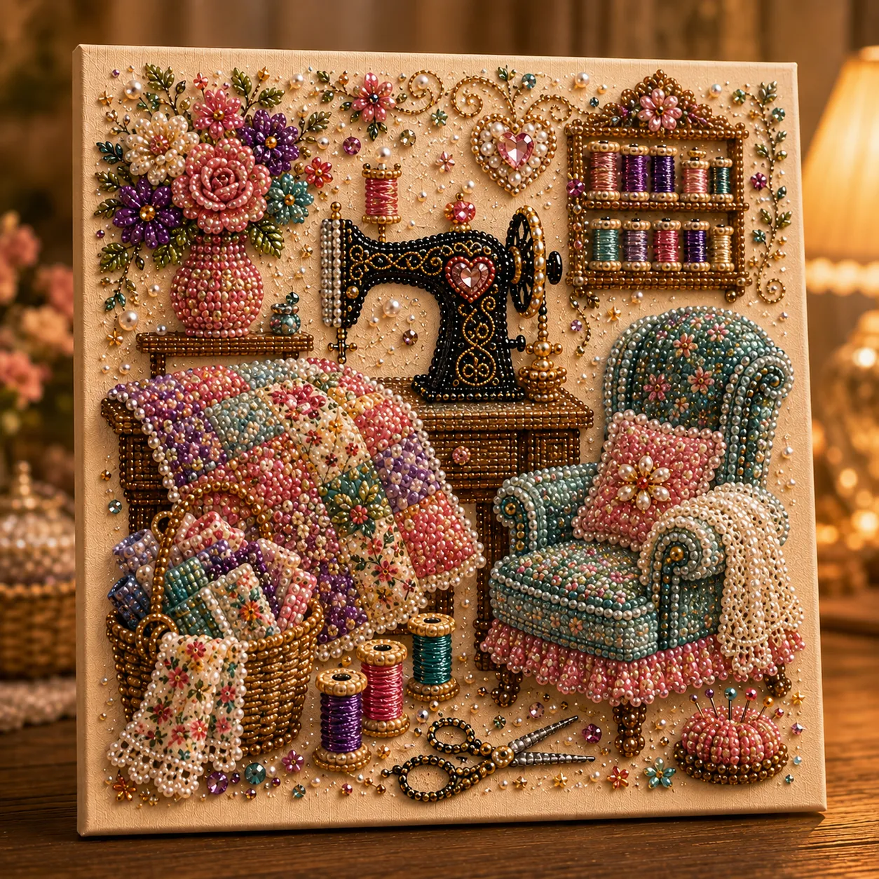 Cozy Hobby Rooms 3D Diamond Painting Kit - Cozy Sewing Room / 10″x10″