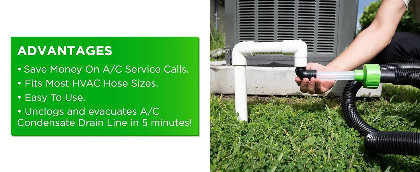AC Drain Line Cleaner Adapter Evacuates & Unclog AC Drain Line - HVAC to PVC AC Drain Line Cleaner Tool - Universal Fit AC Drain Line Unclogger - AC Drain Line Cleaning Tool - Clear Visibility