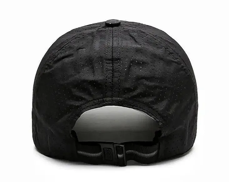 Rear view of black adjustable running cap
