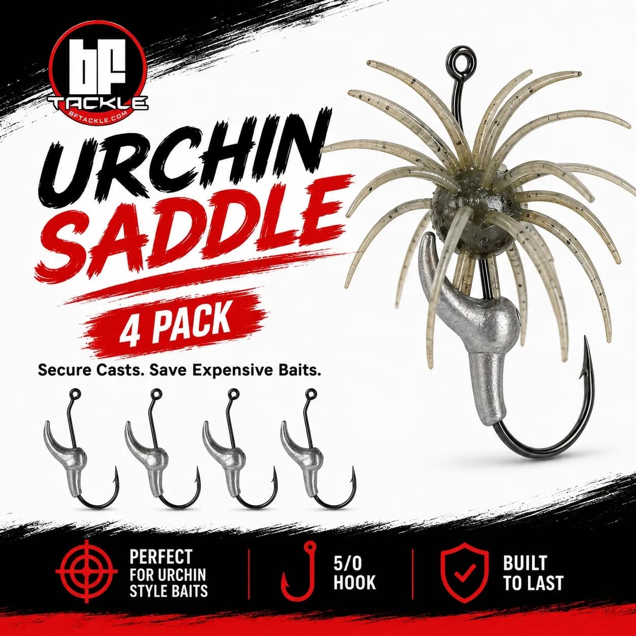 Urchin Saddle Fishing Rig – 4 Pack Bait-Saving 5/0 Hook System with Adjustable Sink Rate - 5/16oz