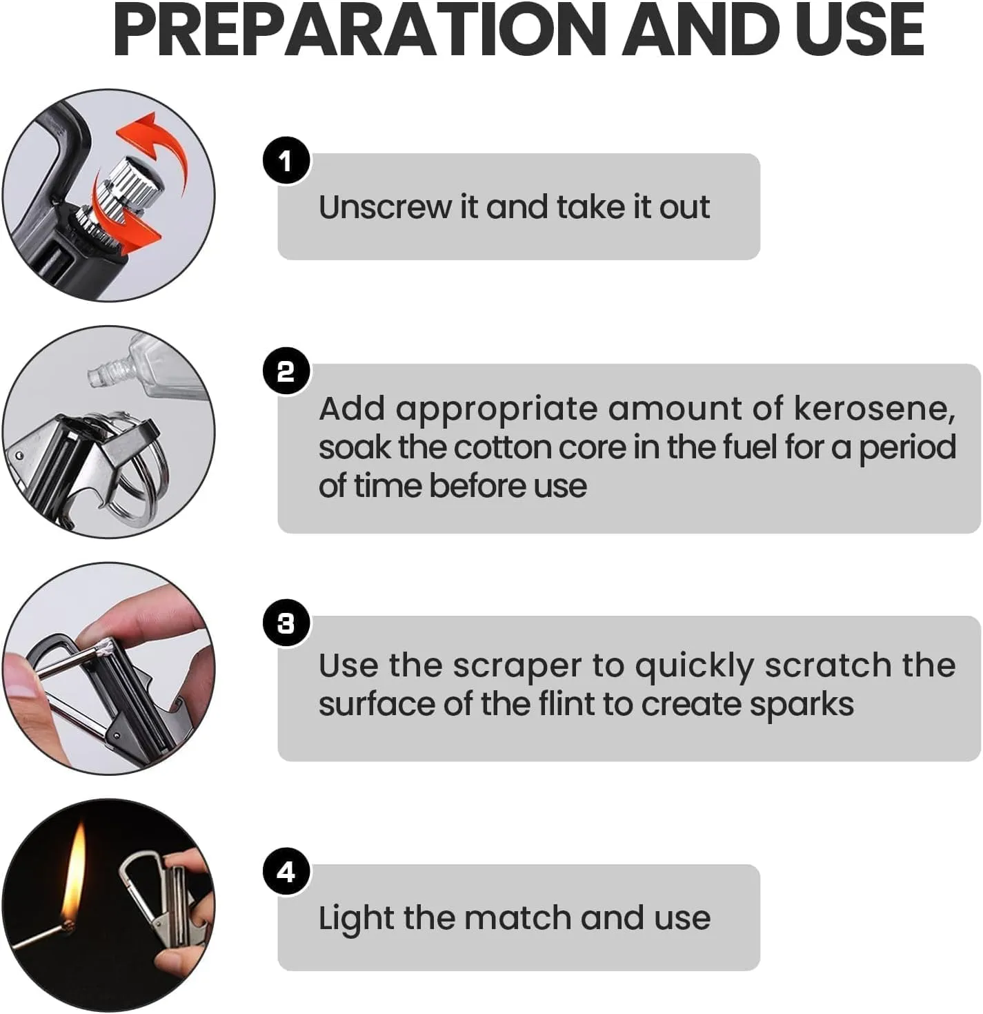 Instructions for filling and using the refillable match