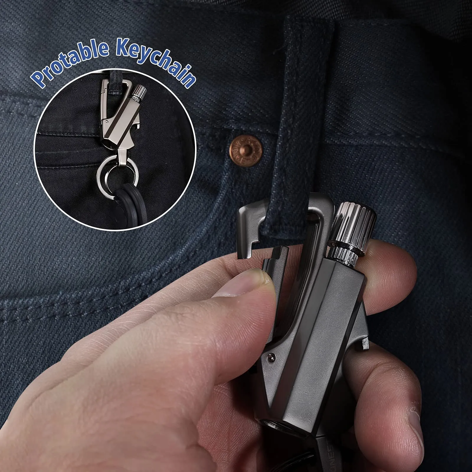 Carabiner-style clip attached to outdoor gear