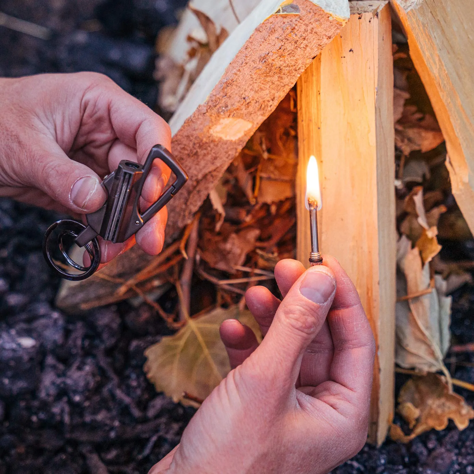 Using the refillable match during an outdoor activity